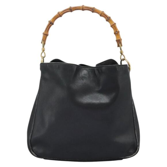 GUCCI Bamboo Shoulder Bag Leather Black Gold 001 3754 001 3754 - Picture 2 of 16